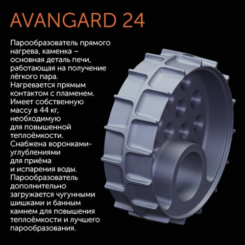 Чугунная печь для бани Гефест AVANGARD ЗК (25) (П2) Ураган в круглой сетке