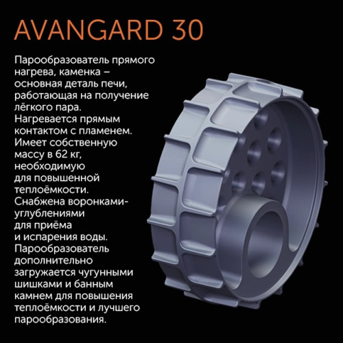 Чугунная печь для бани Гефест AVANGARD ЗК (35) (П2) Ураган в круглой сетке