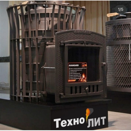 Чугунная печь для бани Гефест AVANGARD ЗК 40 (П2) Ураган в сетке Тюльпан