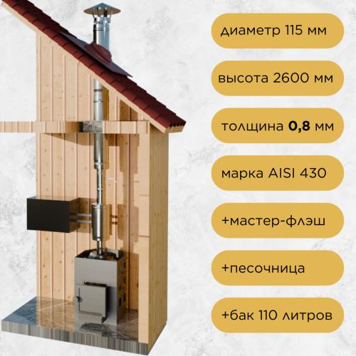 Дымоход для бани №26 (0,8 мм) AISI430 с баком и т/о