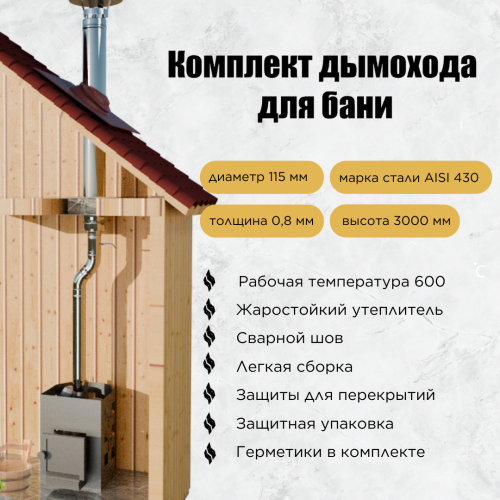 Дымоход для бани №11 (0,8 мм) AISI430 со смещением