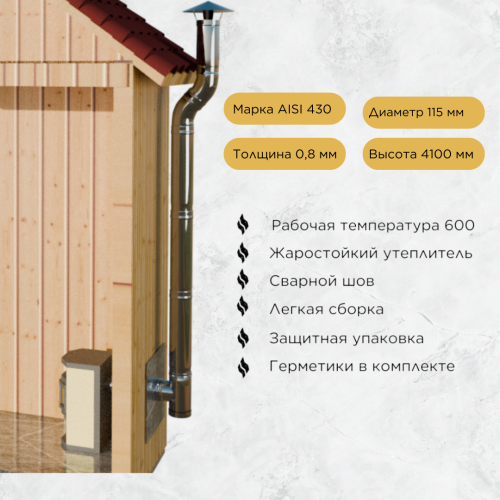 Дымоход для печи камина №74-115 d 115 AISI 430 0,8 мм