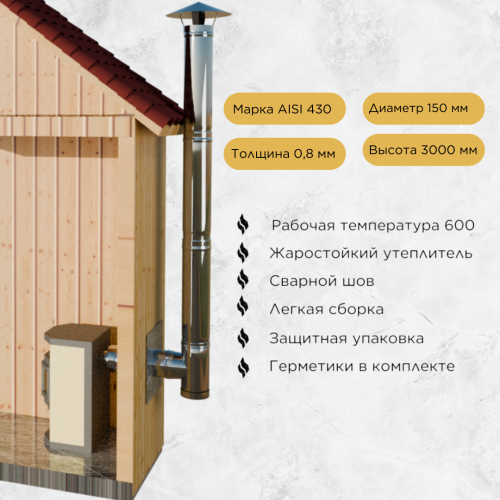 Дымоход для печи камина №72-150 d 150 AISI 430 0,8 мм