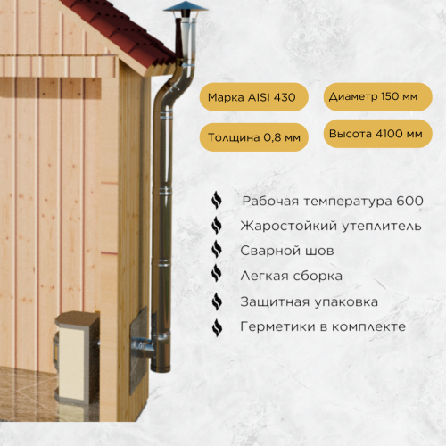 Дымоход для печи камина №74-150 d 150 AISI 430 0,8 мм