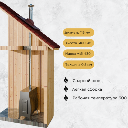 Дымоход для печи №51-1158 d 115 толщина 0,8 мм