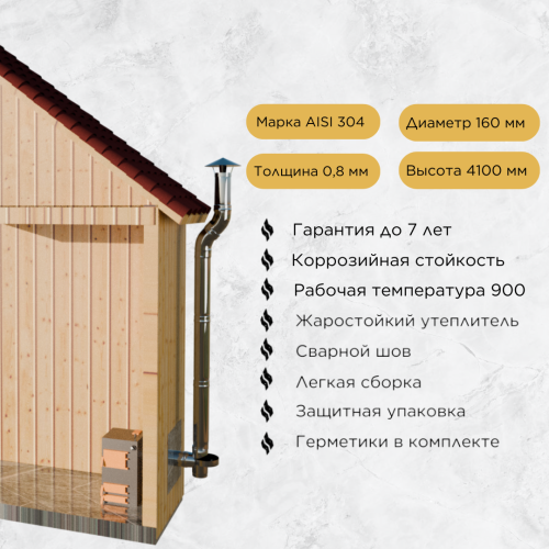 Дымоход для котла №12-160 d 160 мм AISI 304 0,8 мм