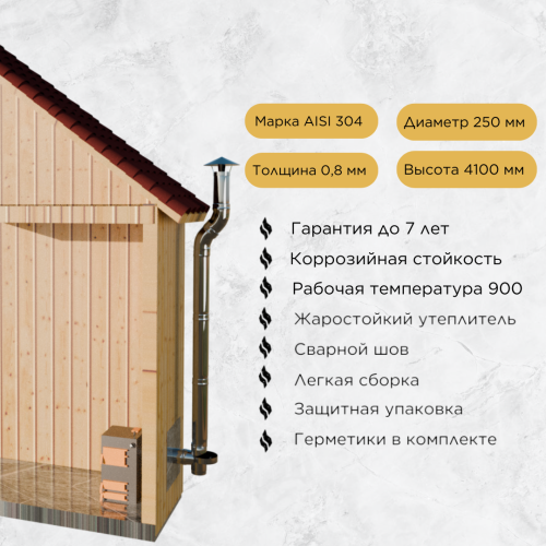 Дымоход для котла №12-250 d 250 мм AISI 304 0,8 мм