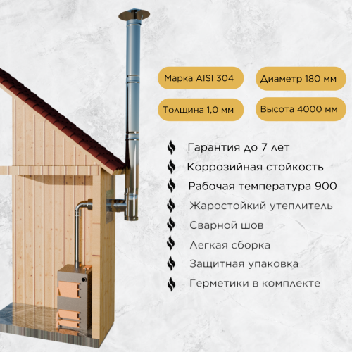 Дымоход для котла №22-180 d 180 мм AISI 304 1,0 мм