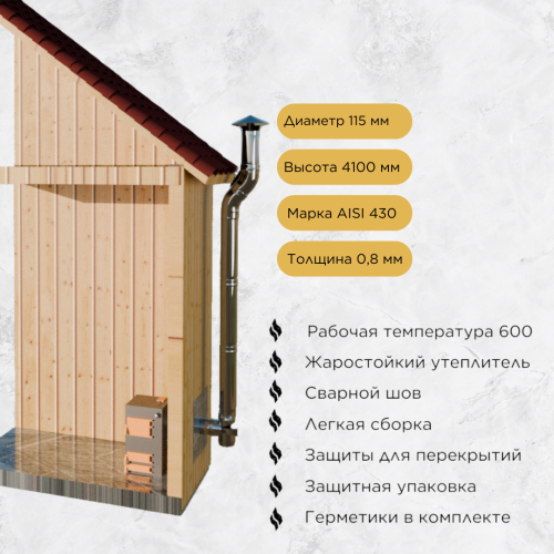 Дымоход для котла №12-115 d 115 мм AISI 430 0,8 мм