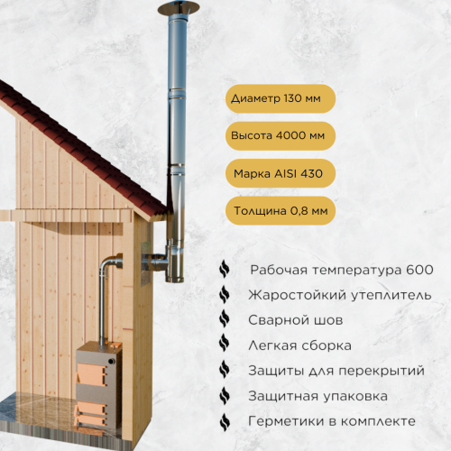 Дымоход для котла №22-130 d 130 мм AISI 430 0,8 мм
